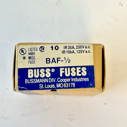 BUSS BAF-1/2 FUSE 250VAC *BOX OF 10 FUSES*0