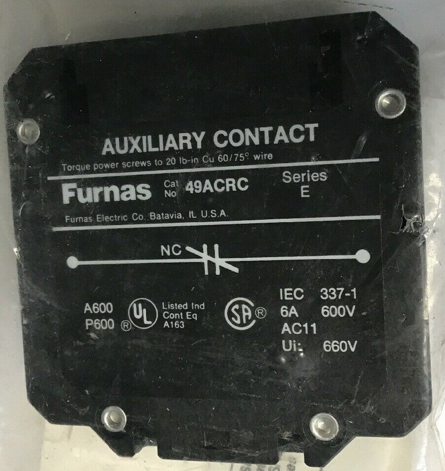 FURNAS 49ACRC ACCESSORY AUXILIARY CONTACT KIT SERIES E 600V 1