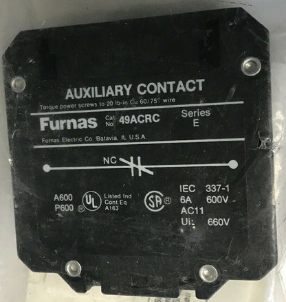 FURNAS 49ACRC ACCESSORY AUXILIARY CONTACT KIT SERIES E 600V 1
