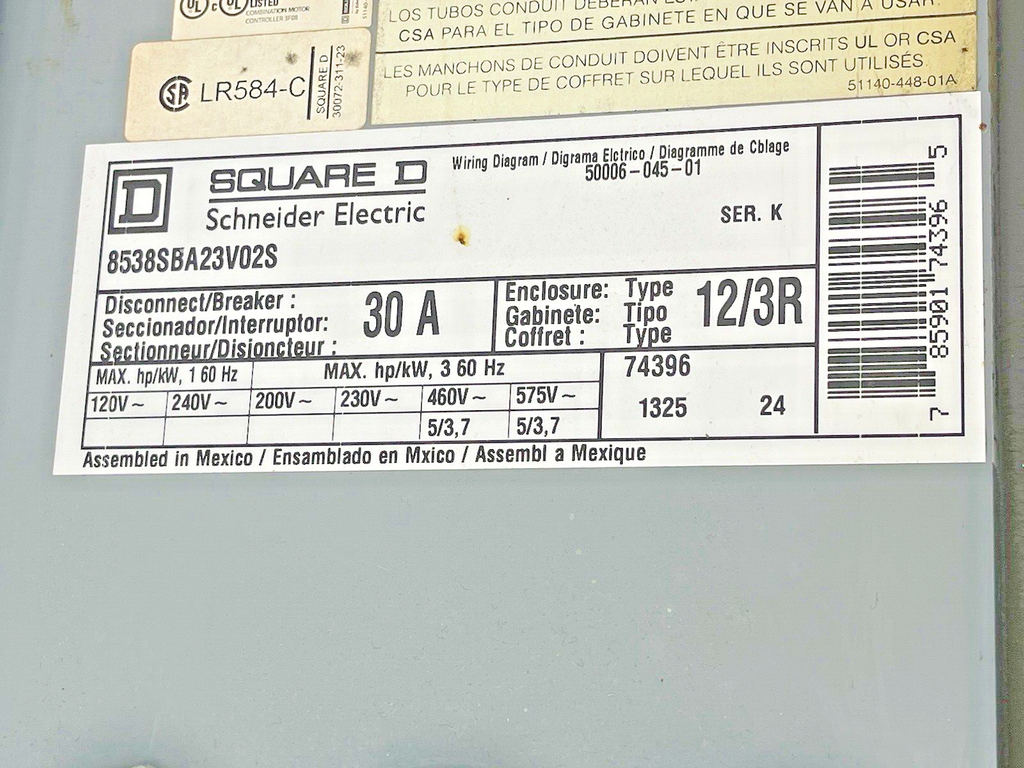 SQUARE D - 8538SBA23V02S SER. K - COMBINATION MOTOR STARTER - 30 A DISCONNECT2