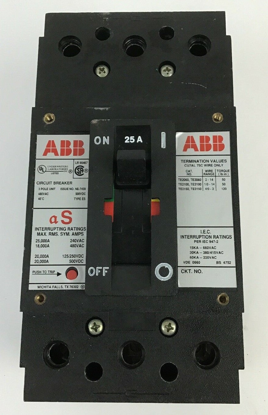 ABB UXAB 727131 R 105 25AMP CIRCUIT BREAKER 500VDC 3POLE TYPE ES 480VAC0