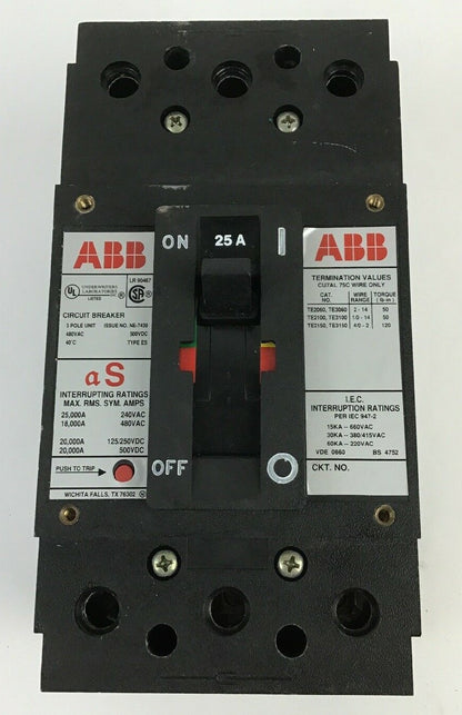ABB UXAB 727131 R 105 25AMP CIRCUIT BREAKER 500VDC 3POLE TYPE ES 480VAC0