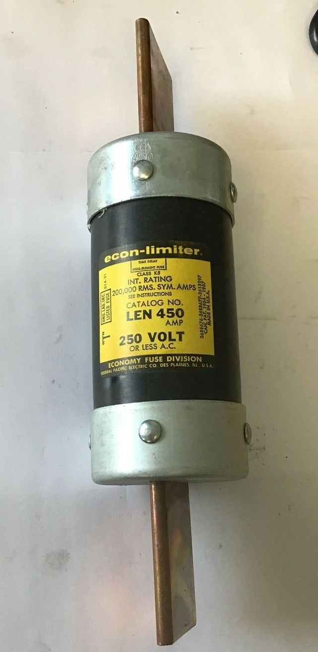 ECONOMY LEN450 FUSE CLASS K5 250VAC TIME DELAY DUAL ELEMENT ECON-LIMITER 450A2