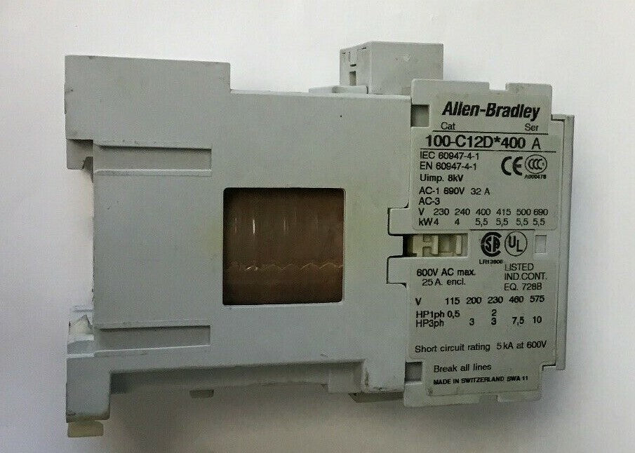 ALLEN BRADLEY 100-C12D*400 CONTACTOR SER,A 690V 32A 600VAC COIL 24VDC2