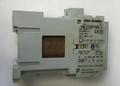 ALLEN BRADLEY 100-C12D*400 CONTACTOR SER,A 690V 32A 600VAC COIL 24VDC2