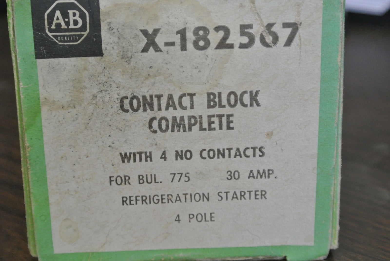 A-B X-182567 CONTACT BLOCK / 4-N.O. / 30A / 4-POLE / REFRIGERATION STARTER / NEW1