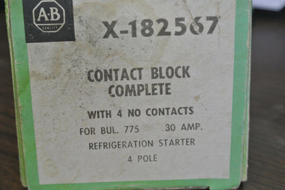 A-B X-182567 CONTACT BLOCK / 4-N.O. / 30A / 4-POLE / REFRIGERATION STARTER / NEW1