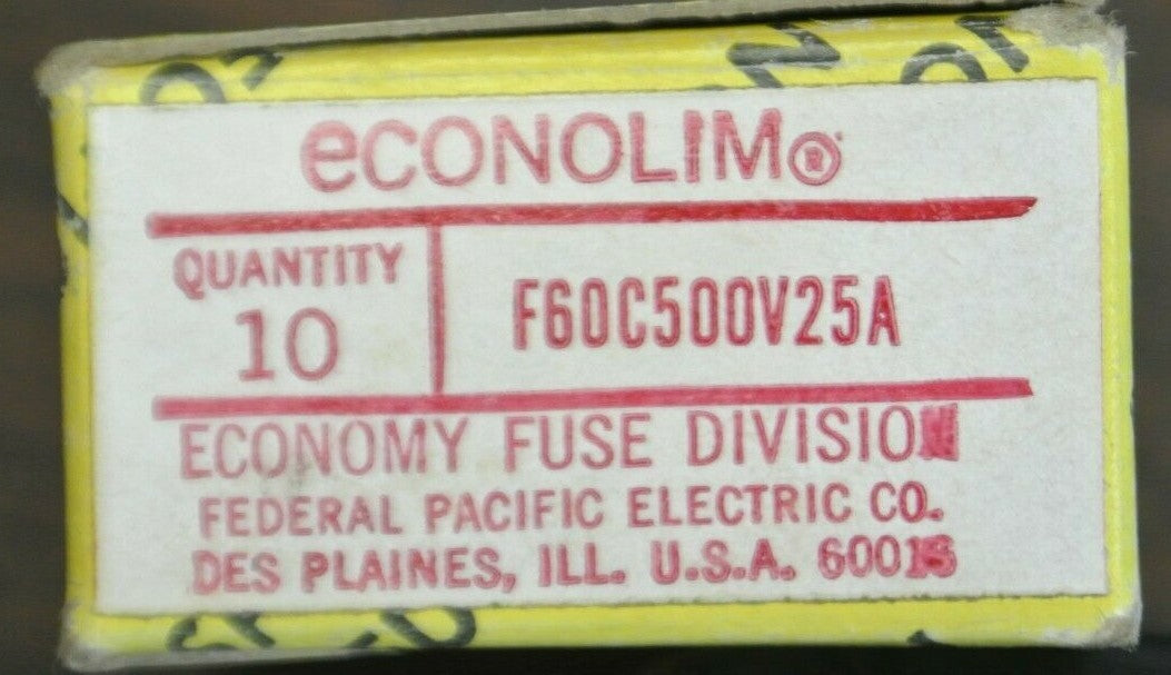 BOX of 10 / BUSS / BUSSMANN F60C FUSES / 25A / 500VAC / NEW SURPLUS2