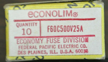 BOX of 10 / BUSS / BUSSMANN F60C FUSES / 25A / 500VAC / NEW SURPLUS2