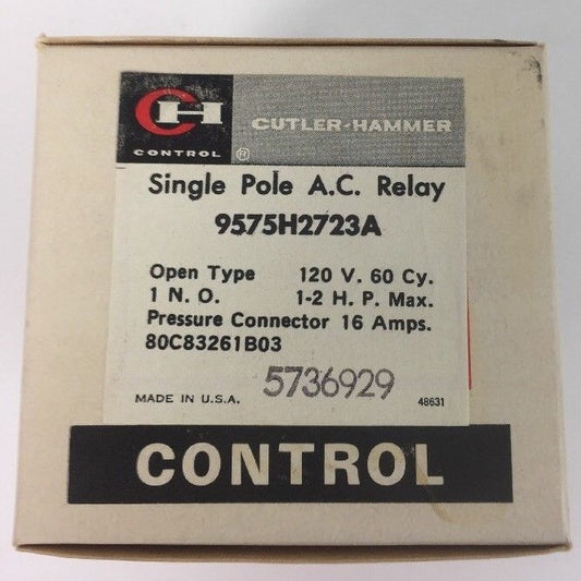 CUTLER HAMMER 9575H2723A SINGLE POLE A.C. RELAY 120 V 60 CY 16 AMPS 1-2 H.P. MAX0