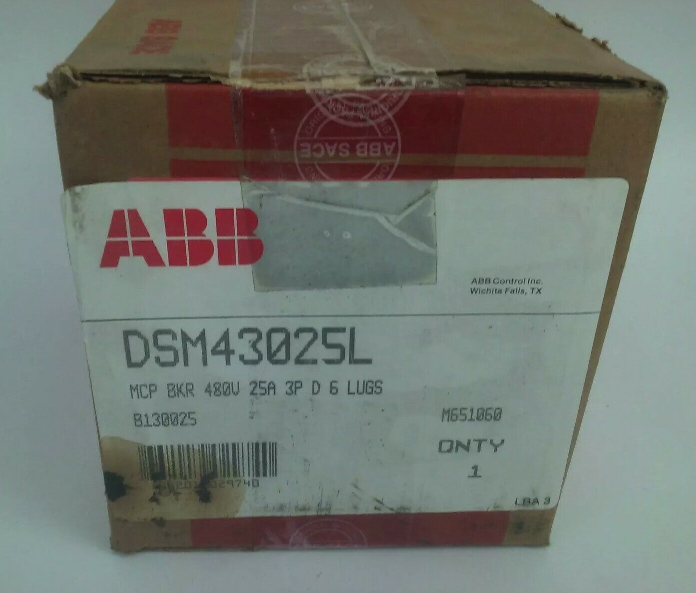 ABB DSM43025L MCP CIRCUIT BREAKER 3P 25A 480V D 6 LUGS 0