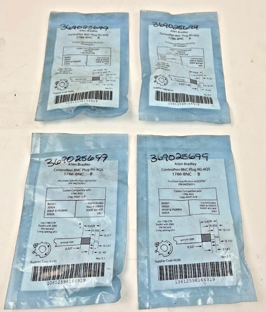 LOT OF 4 - ALLEN BRADLEY - 1786-BNC B - CONTROLNET BNC PLUG RG-6QS6