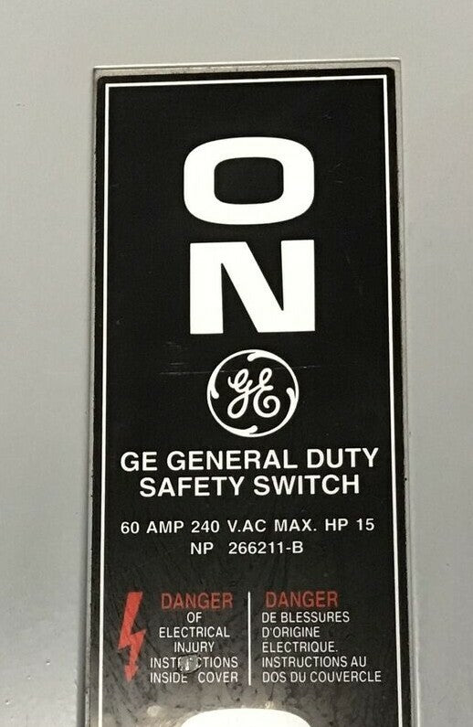 GE TGN3322 SAFETY SWITCH MODEL 8 240VAC/250VDC 60A TYPE 1 NON FUSIBLE 15HP1