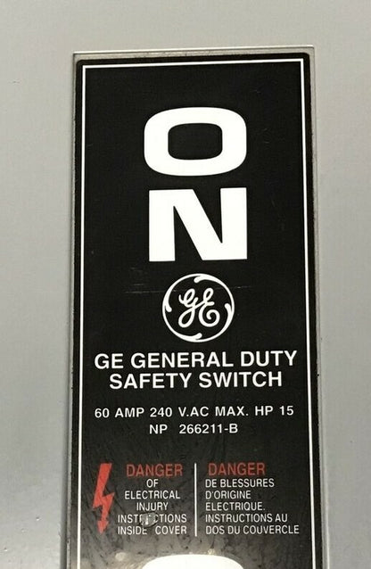 GE TGN3322 SAFETY SWITCH MODEL 8 240VAC/250VDC 60A TYPE 1 NON FUSIBLE 15HP1