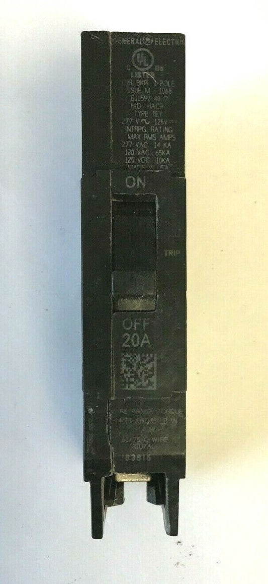 GE TEY120 1POLE 20 20AMP CIRCUIT BREAKER 277VAC/125VDC 65ka***(LOTOF10)***0