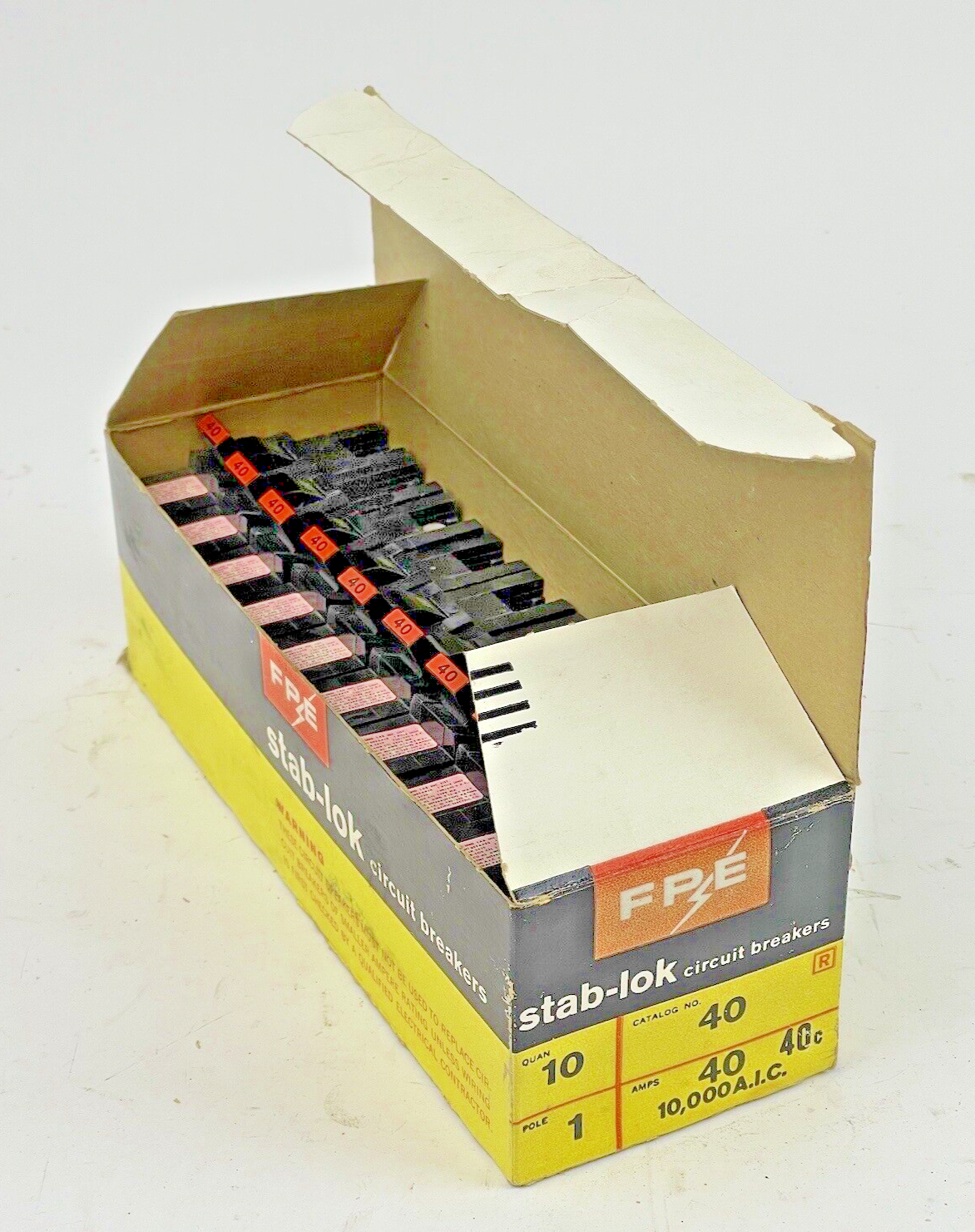 FEDERAL PACIFIC *BOX OF 10* STAB-LOK 40A, 1 POLE CIRCUIT BREAKERS0