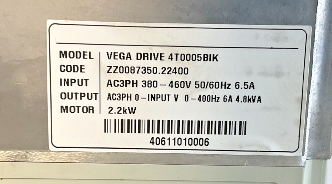 KIMATEK 4T0005BIK VEGA DRIVE 380-460V 50/60HZ 6.5A 2.2KW5