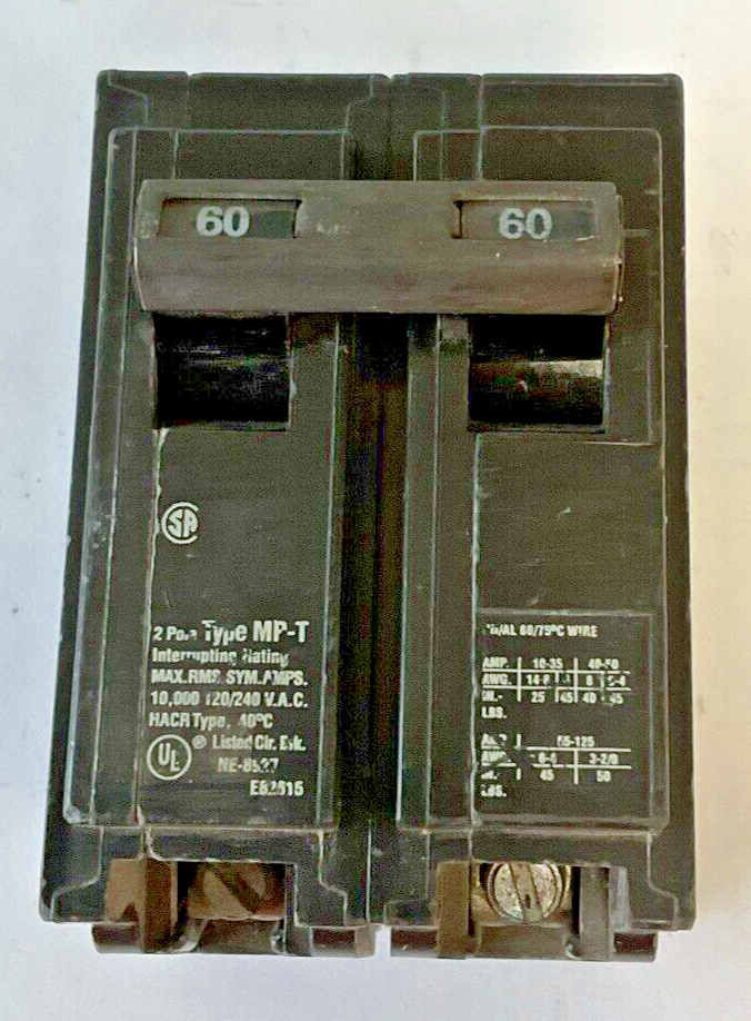 MURRAY MP260 CIRCUIT BREAKER 60A 2POLE TYPE MP-T 120/240VAC0
