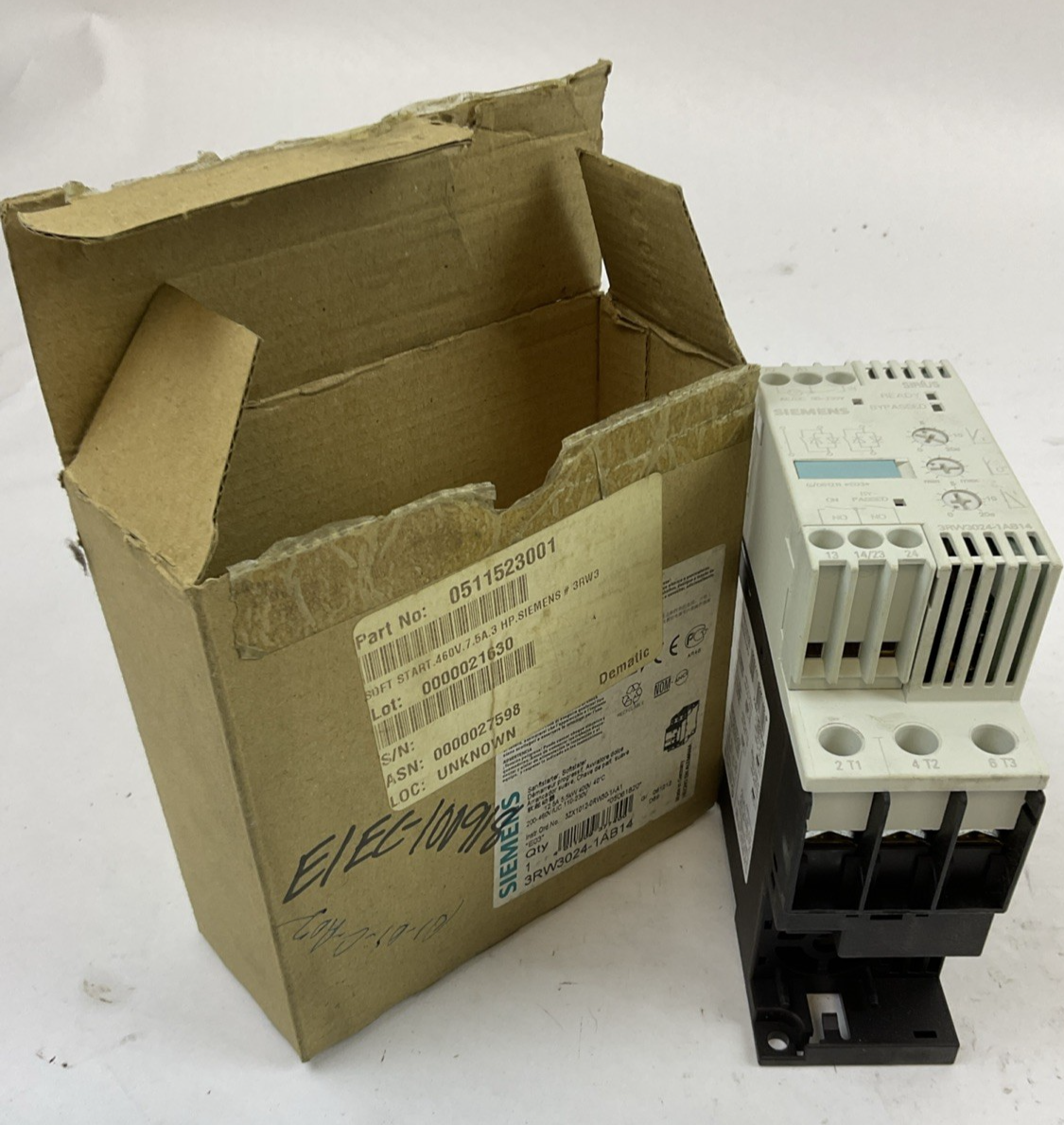 SIEMENS 3RW3024-1AB14 SOFT START 460V 7.5A 3HP0