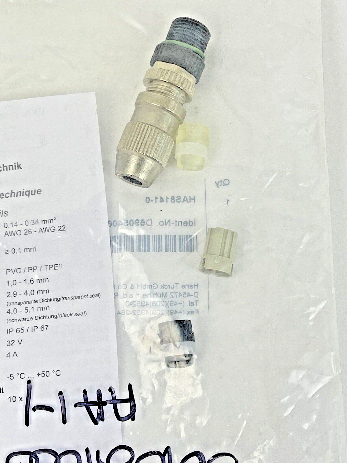 TURCK - HAS8141-0 - CIRCULAR CONNECTOR M12 - BS8146-0 - W/ HARAX RAPID TERMINAT2