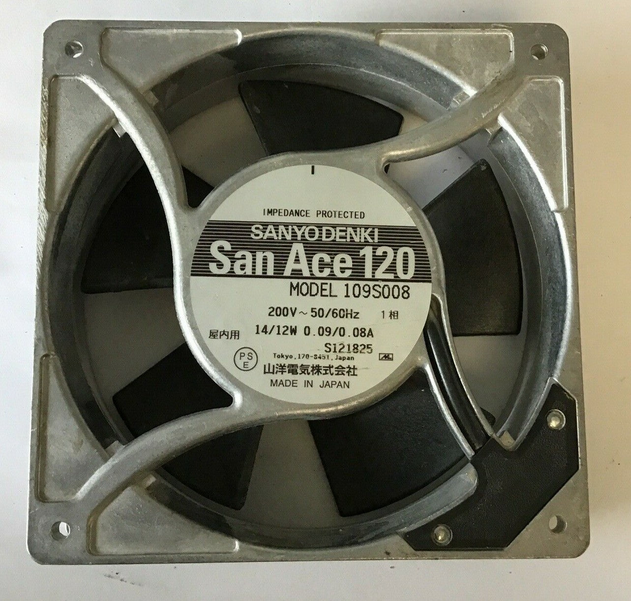 SANYO DENKI 109S008 FAN SAN ACE 120 200VAC 50/60HZ 14/12W .09/.08A 0