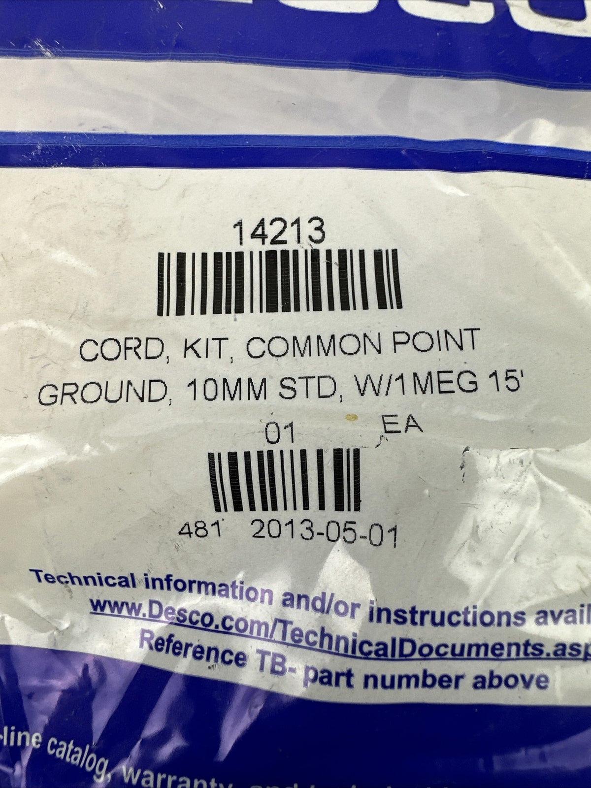 DESCO 14213 CORD KIT COMMON POINT GROUND 10MM STD W/1 MEG 15'1