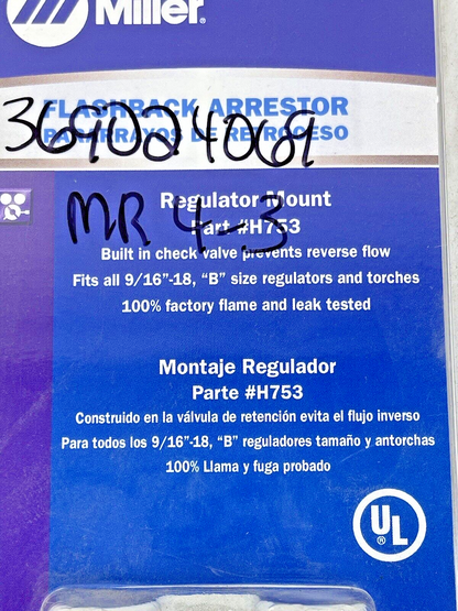 MILLER - H753 - Flashback Arrestor Set: Regulator Mount, 9/16"-18, Oxygen & Fuel2