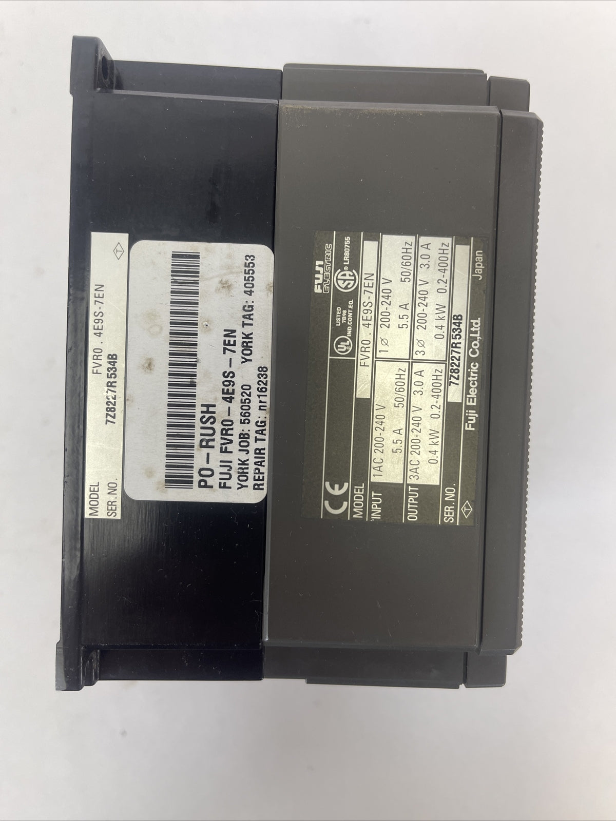 FUJI FVR0-4E9S-7EN INVERTER DRIVE OUTPUT 200-240VAC 3.0A 0.4kW 0.2-400HZ INPUT2