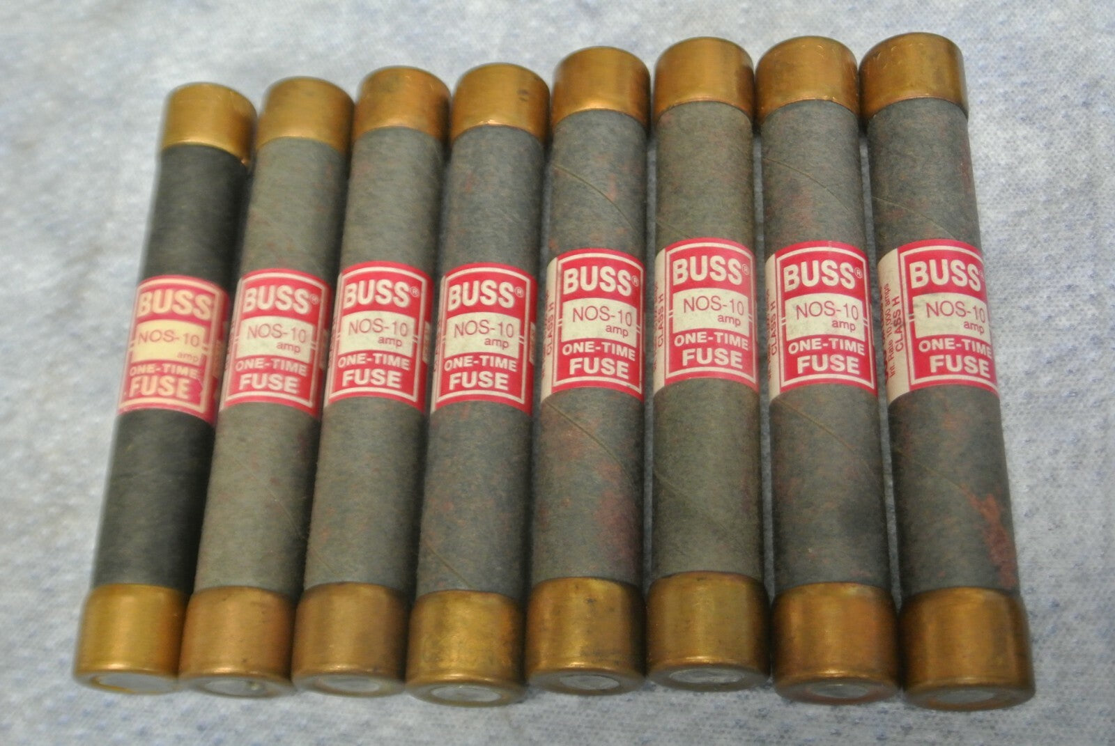 LOT of 8 / BUSS NOS10 CLASS H ONE-TIME FUSES / 10A / 600V / NEW SURPLUS / NOS-50