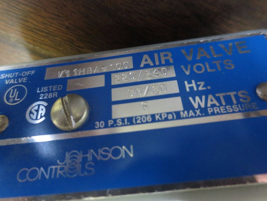 JOHNSON CONTROLS V11HBA-100 3-WAY SOLENOID AIR VALVE 220/240VAC 30psi MAX 1/8NPT0