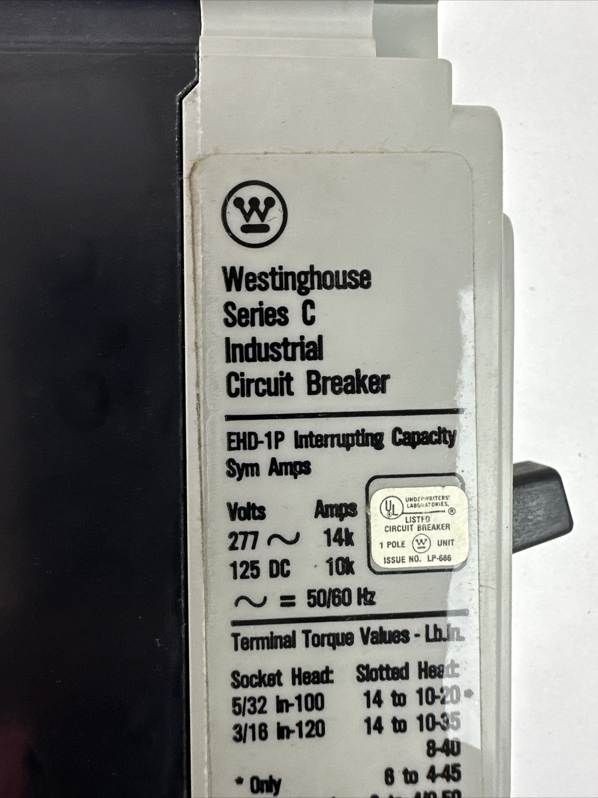 WESTINGHOUSE EHD1015 SER C IDUSTRIAL CIRCUIT BREAKER 15AMP 1POLE 277VAC 125VDC2