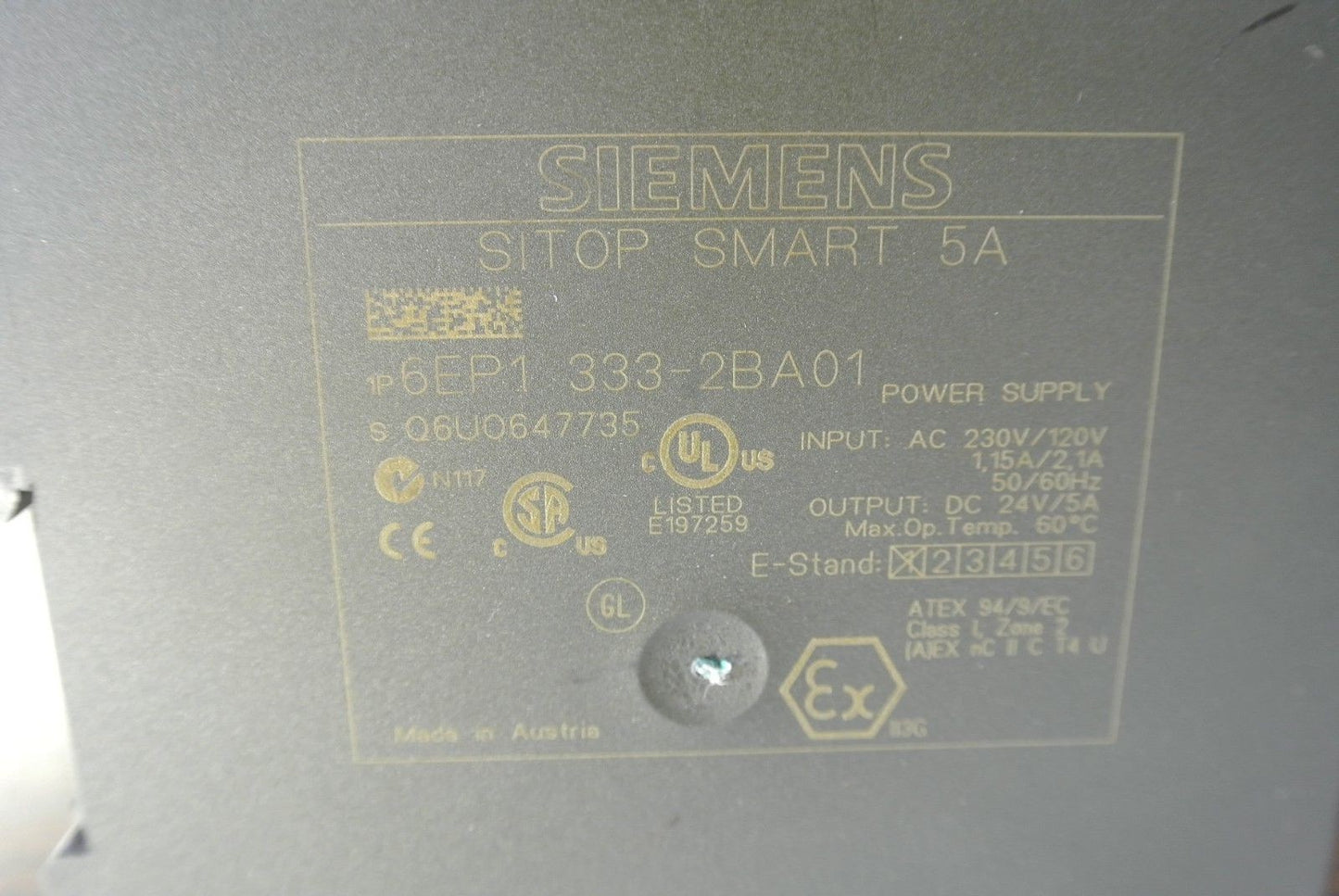 SIEMENS 6EP1-333-2BA01 SITOP SMART POWER SUPPLY - 24VDC, 5A OUTPUT1
