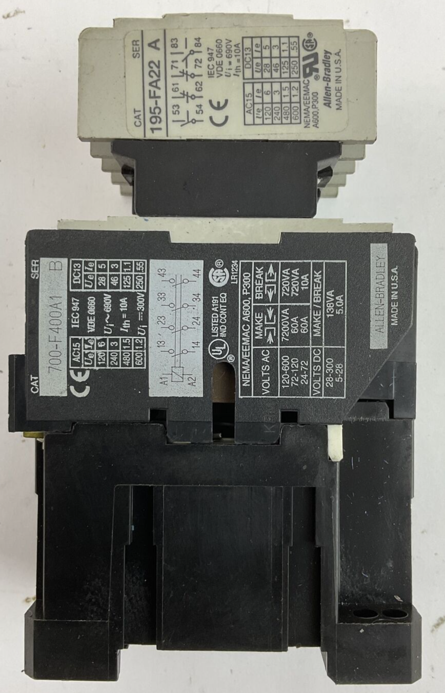 ALLEN BRADLEY 700-F400A1 SER B CONTACTOR 600VAC 300VDC 10A COIL 120V 195-FA222