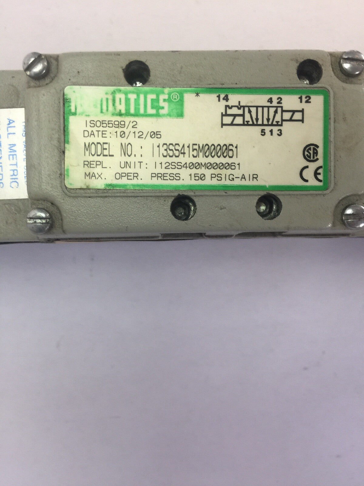 NUMATICS 225-372B 225-440B SOLENOID VALVE 24 VDC 6.0 WATTS 13SS415M0000611