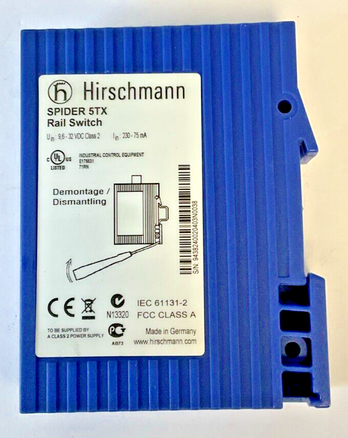 HIRSCHMANN SPIDER 5TX RAIL SWITCH 9,6-32VDC CLASS22