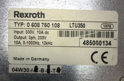 REXROTH TYP: 0 608 750 108 LTU350 INPUT 330VDC 10A OUTPUT 3PH 230V 10A1
