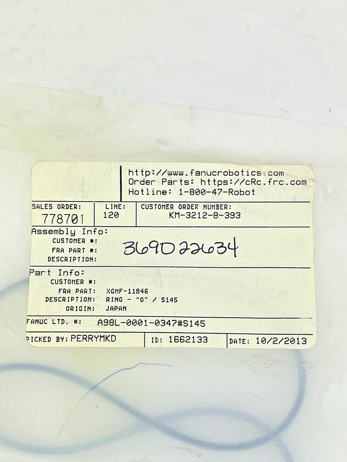 FANUC - XGMF-11846 - O-RING REPLACEMENT, BLK - O-RING S1451