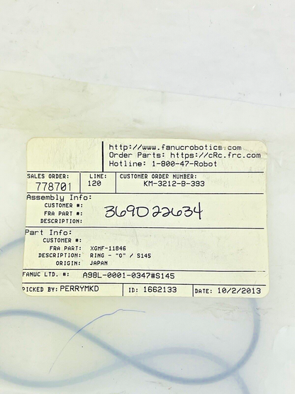 FANUC - XGMF-11846 - O-RING REPLACEMENT, BLK - O-RING S1451