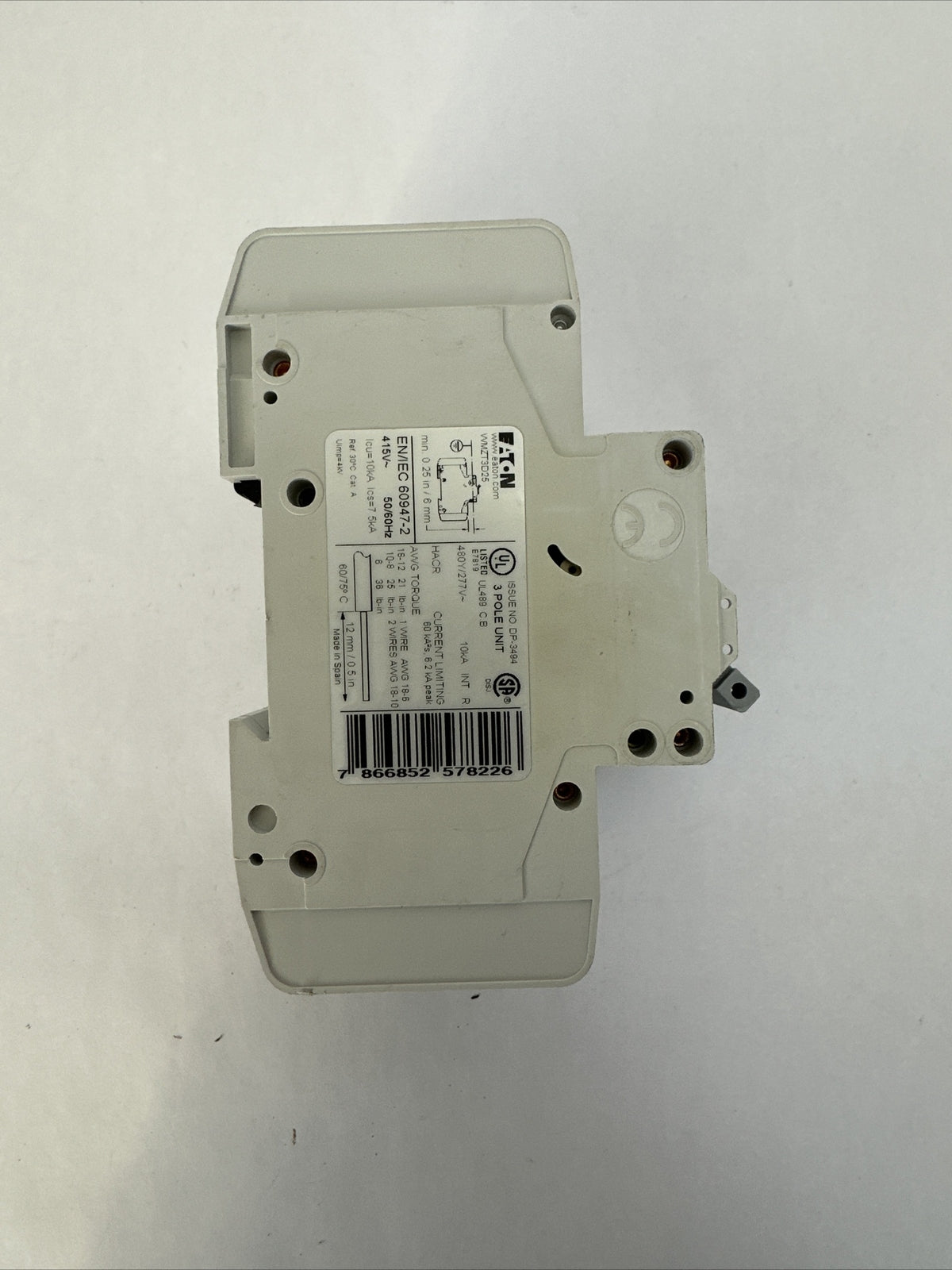 EATON WMZT3D25 CIRCUIT BREAKER 25A 480Y/277VAC 3POLE5