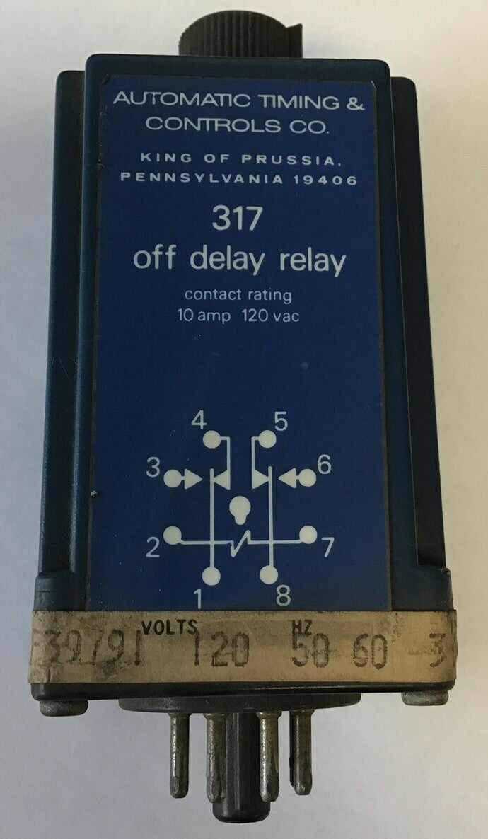 ATC 317 TIME DELAY RELAY 317K 10 AMP 120VAC 0-.5MIN 50/60HZ0