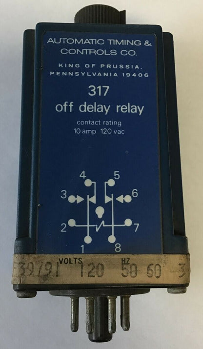ATC 317 TIME DELAY RELAY 317K 10 AMP 120VAC 0-.5MIN 50/60HZ0