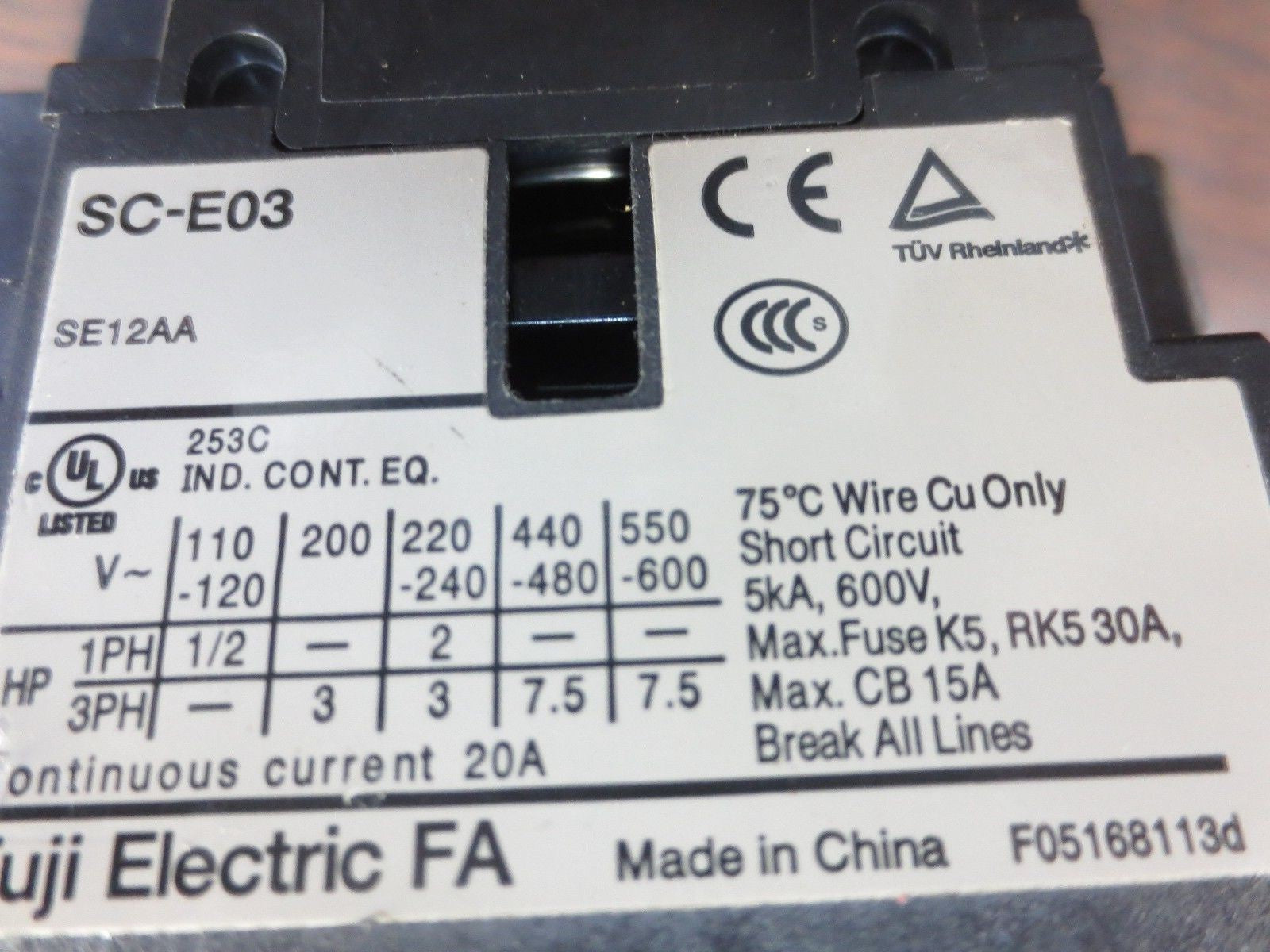 FUJI SC-E03 CONTACTOR w/ SZ-A11/T AUXILIARY CONTACT1