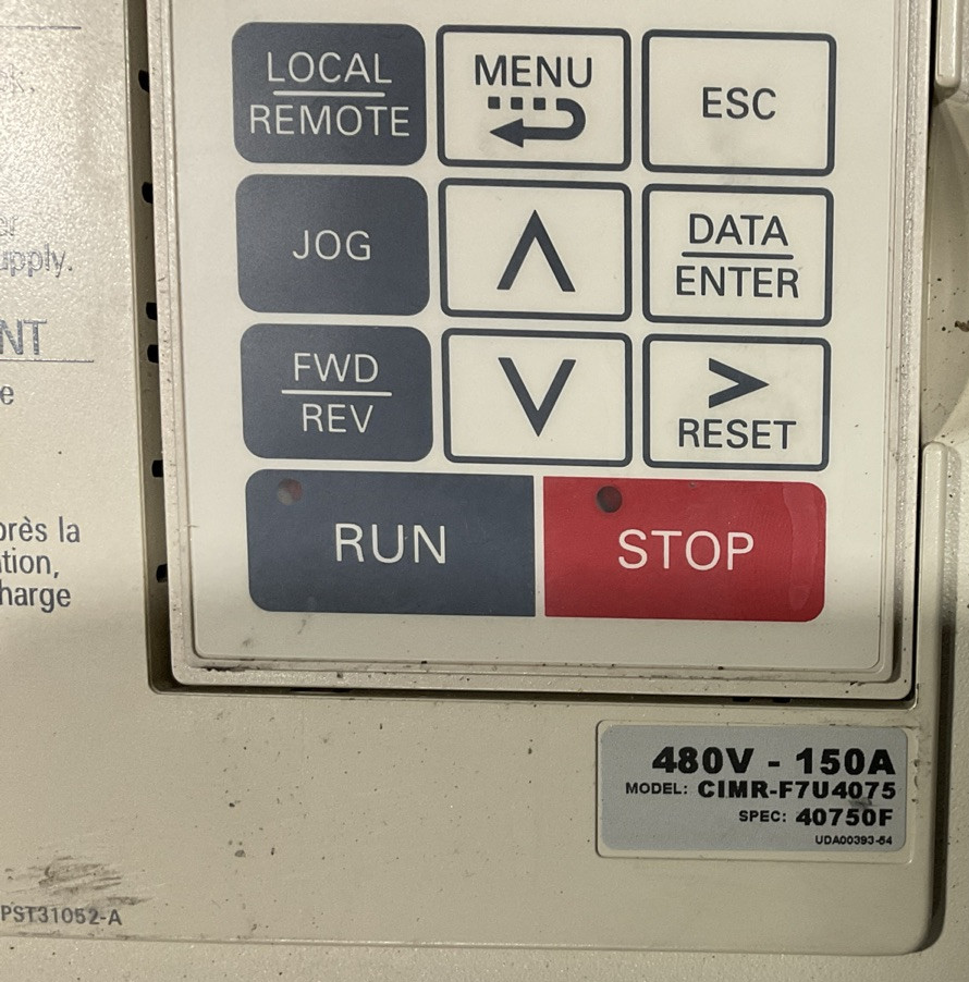 YASKAWA CIMR-F7U4075 AC DRIVE OUTPUT 3PH 0-480VAC HD 150A 110kVA ND 156A 120kVA2