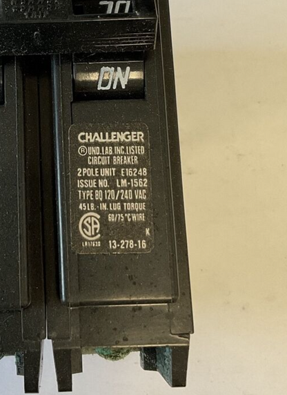 CHALLENGER BQ2C070 CIRCUIT BREAKER 70A 120/240VAC TYPE BQC 2POLE1