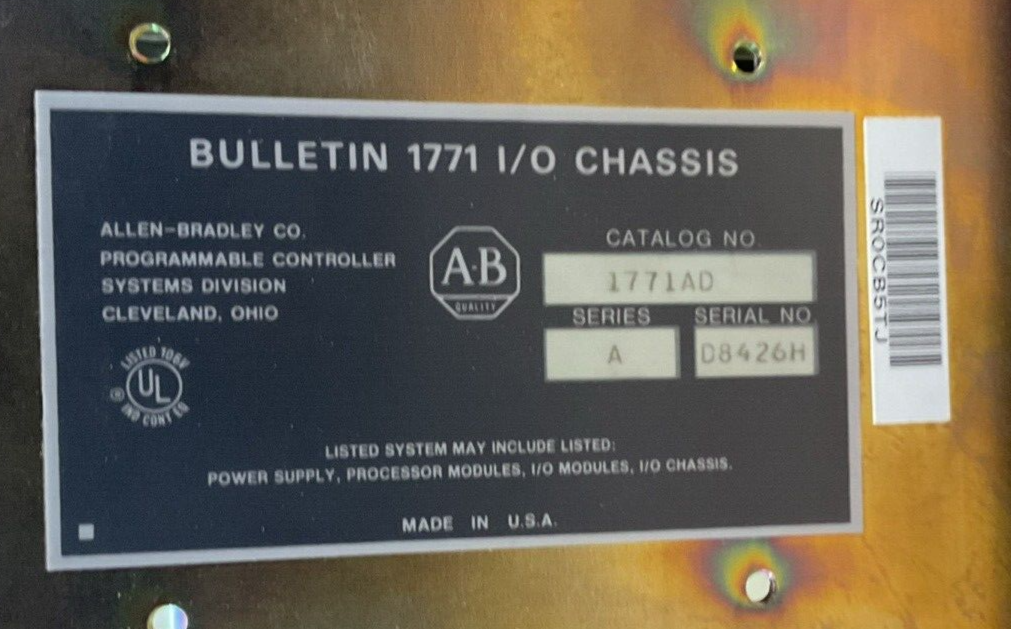 ALLEN BRADLEY 1771AD BULLETIN 1771 I/O CHASSIS SER A2
