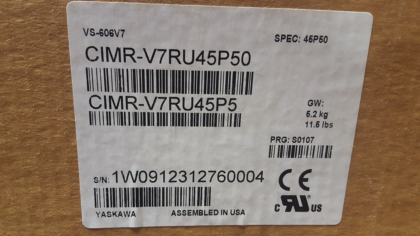 YASKAWA ELECTRIC CIMR-V7RU45P50 OUTPUT 0-460VAC 14.8A INPUT 380-460VAC 19.6A 3PH1