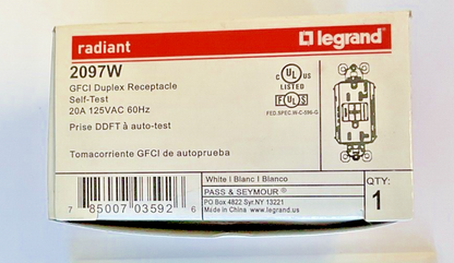 LEGRAND 2097W GFCI DUPLEX RECEPTACLE 20A 125VAC 60HZ RADIANT****LOTOF5****1