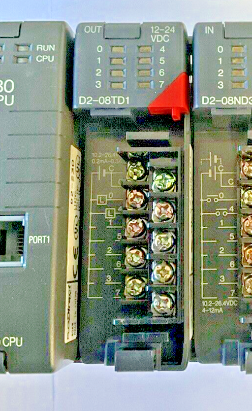 AUTOMATIONDIRECT D2-04B,DL230CPU,D2-08TDI,D2-08ND3(2) PLC RACK3