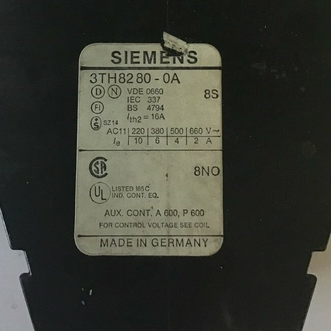 SIEMENS 3TH8280-0A CONTACTOR 16A 8S 8NO1