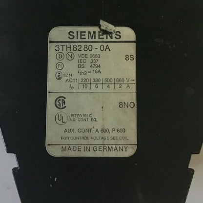 SIEMENS 3TH8280-0A CONTACTOR 16A 8S 8NO1